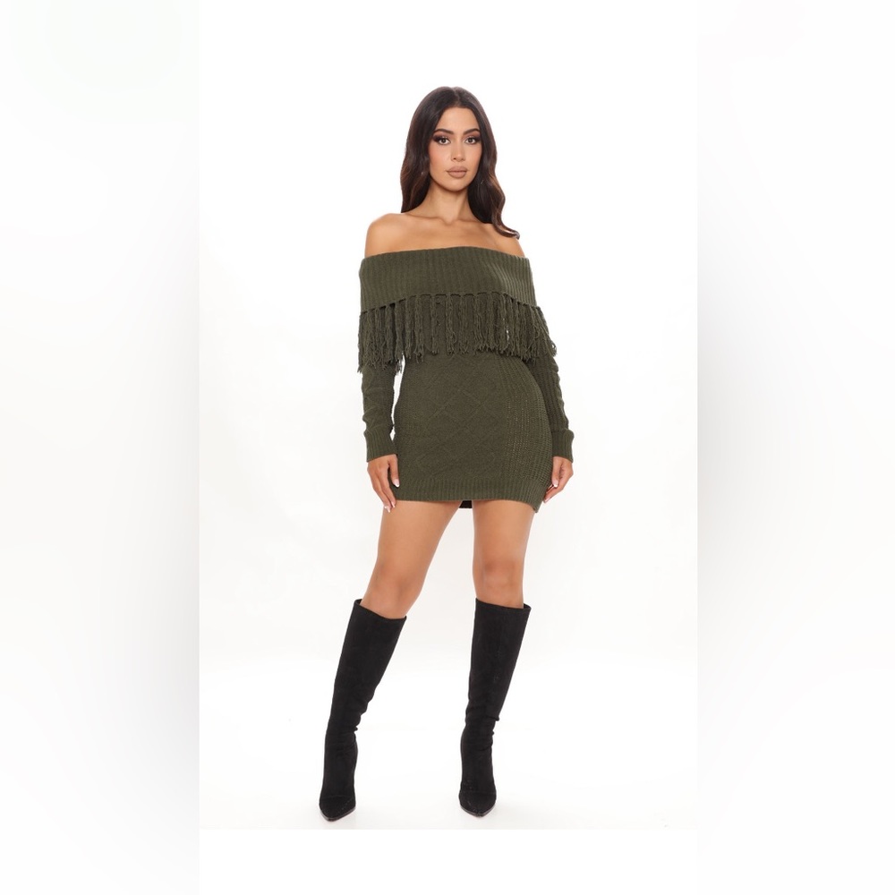 Fall sweater, mini dress, olive/green Size Small